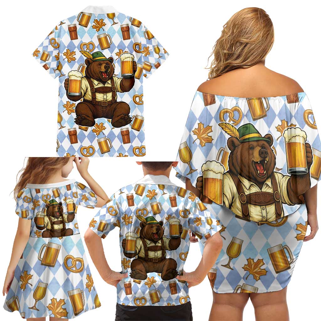 Funny Beer Oktoberfest Family Matching Off Shoulder Short Dress and Hawaiian Shirt Ich Bin Nur Wegen Dem Bier Hier - Wonder Print Shop