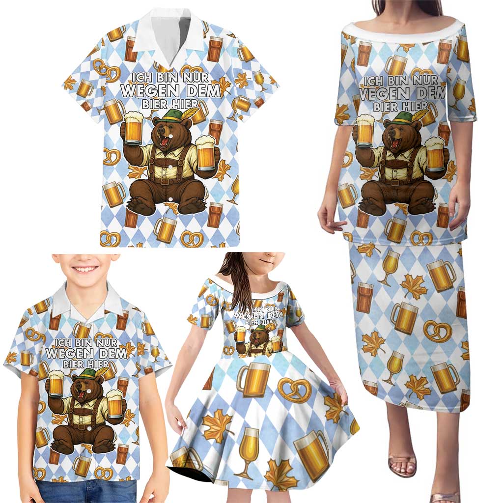 Funny Beer Oktoberfest Family Matching Puletasi and Hawaiian Shirt Ich Bin Nur Wegen Dem Bier Hier - Wonder Print Shop