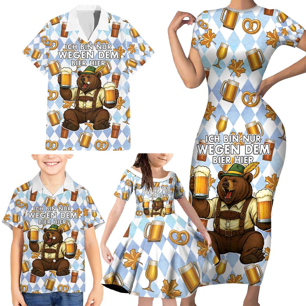 Funny Beer Oktoberfest Family Matching Short Sleeve Bodycon Dress and Hawaiian Shirt Ich Bin Nur Wegen Dem Bier Hier - Wonder Print Shop