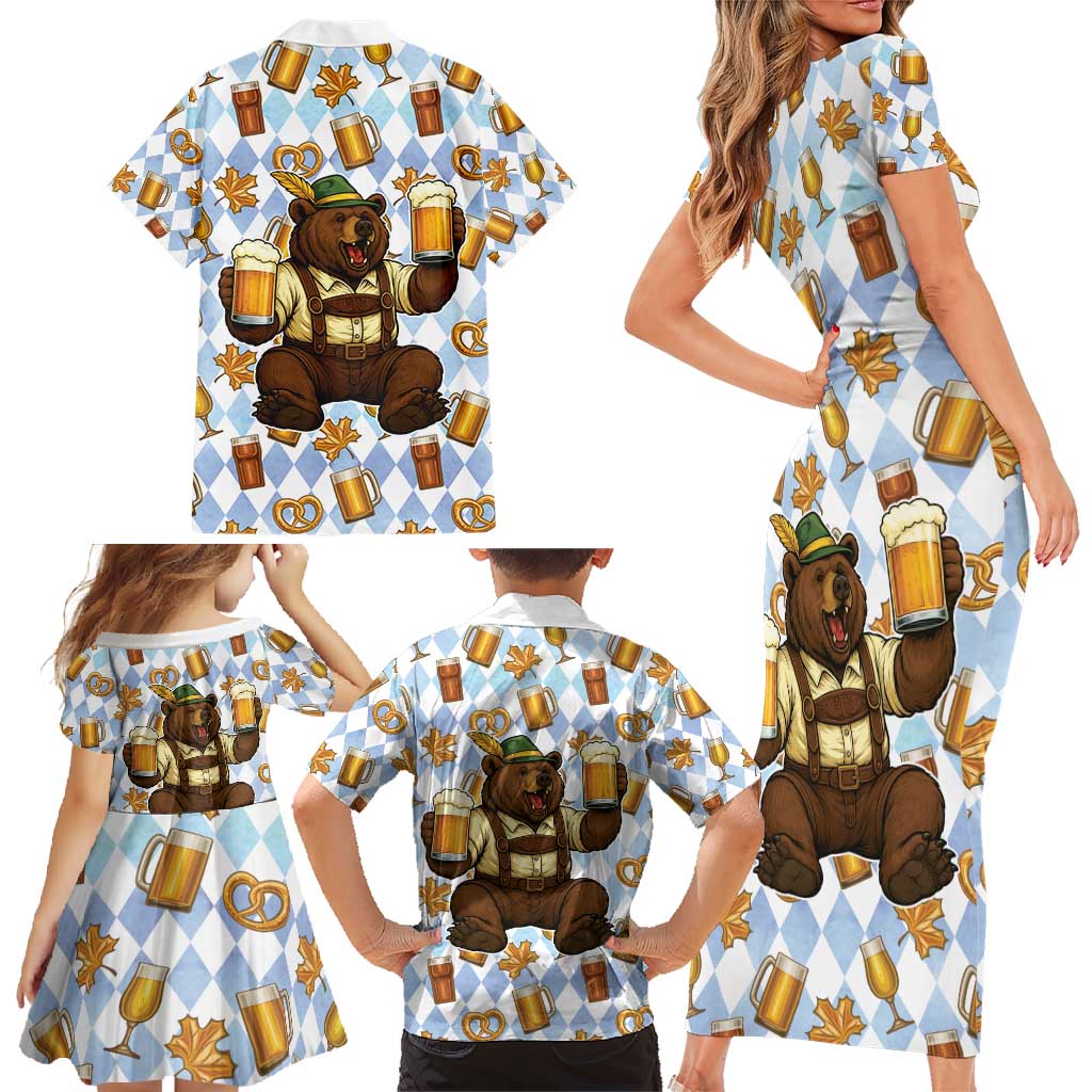Funny Beer Oktoberfest Family Matching Short Sleeve Bodycon Dress and Hawaiian Shirt Ich Bin Nur Wegen Dem Bier Hier - Wonder Print Shop