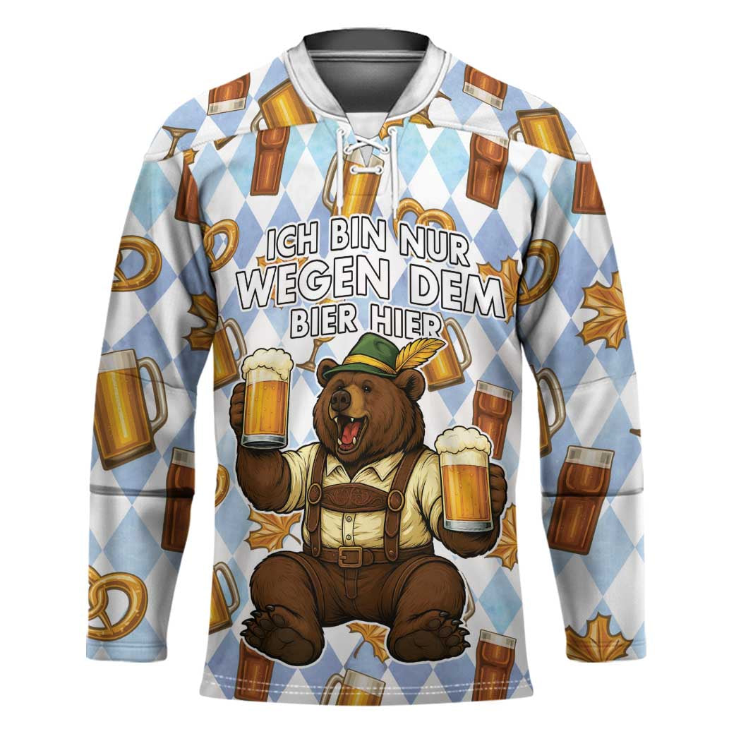 Funny Beer Oktoberfest Hockey Jersey Ich Bin Nur Wegen Dem Bier Hier - Wonder Print Shop