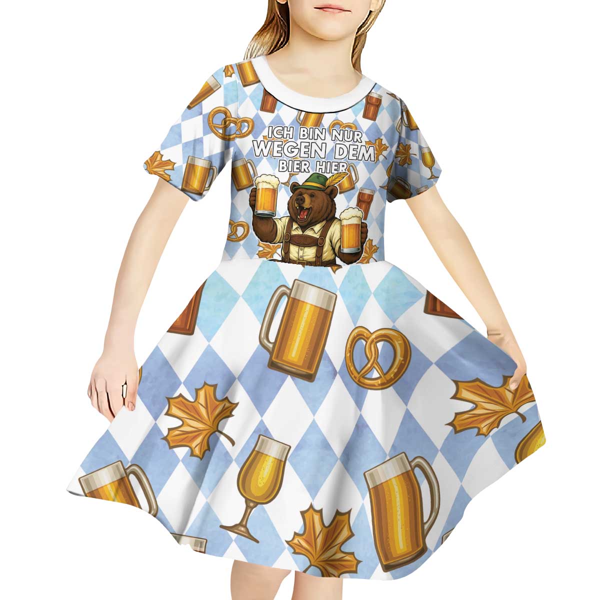 Funny Beer Oktoberfest Kid Short Sleeve Dress Ich Bin Nur Wegen Dem Bier Hier - Wonder Print Shop