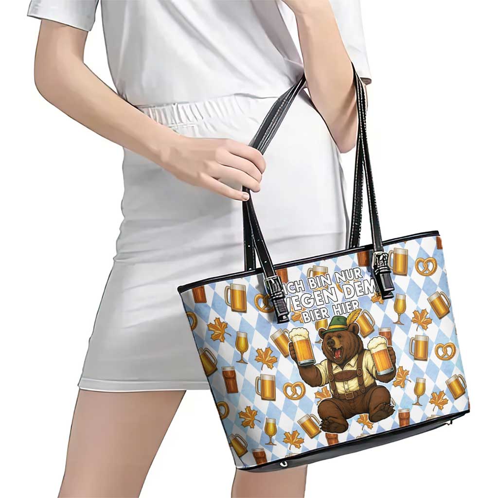 Funny Beer Oktoberfest Leather Tote Bag Ich Bin Nur Wegen Dem Bier Hier - Wonder Print Shop