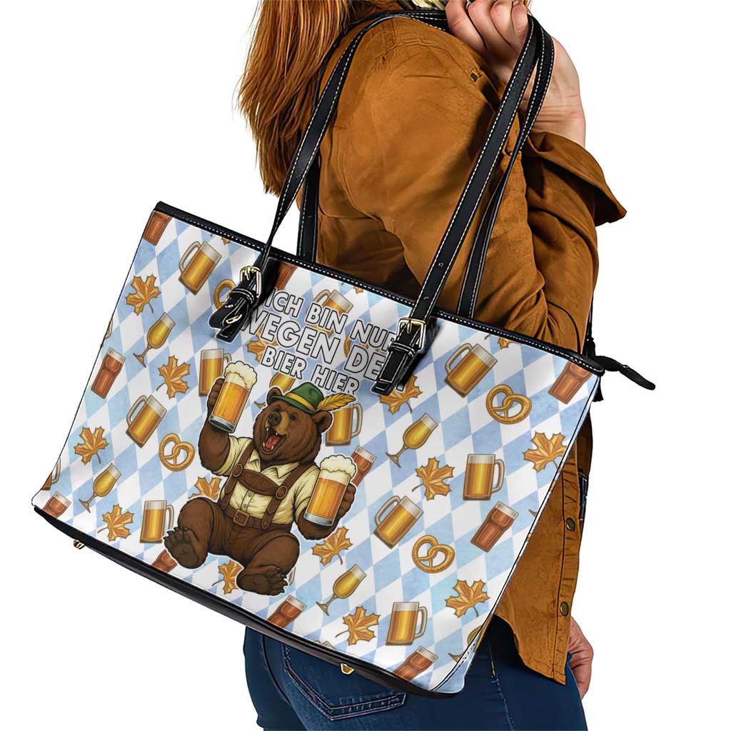 Funny Beer Oktoberfest Leather Tote Bag Ich Bin Nur Wegen Dem Bier Hier - Wonder Print Shop