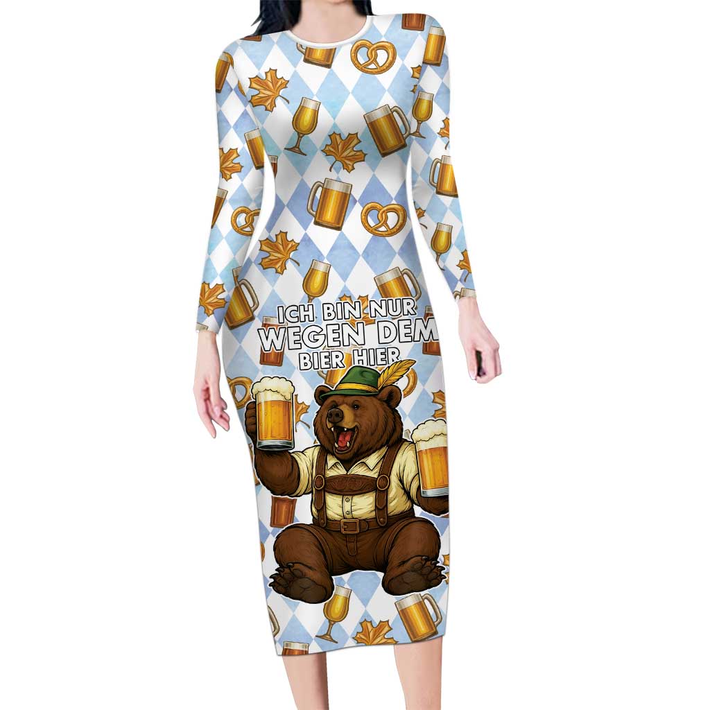 Funny Beer Oktoberfest Long Sleeve Bodycon Dress Ich Bin Nur Wegen Dem Bier Hier - Wonder Print Shop
