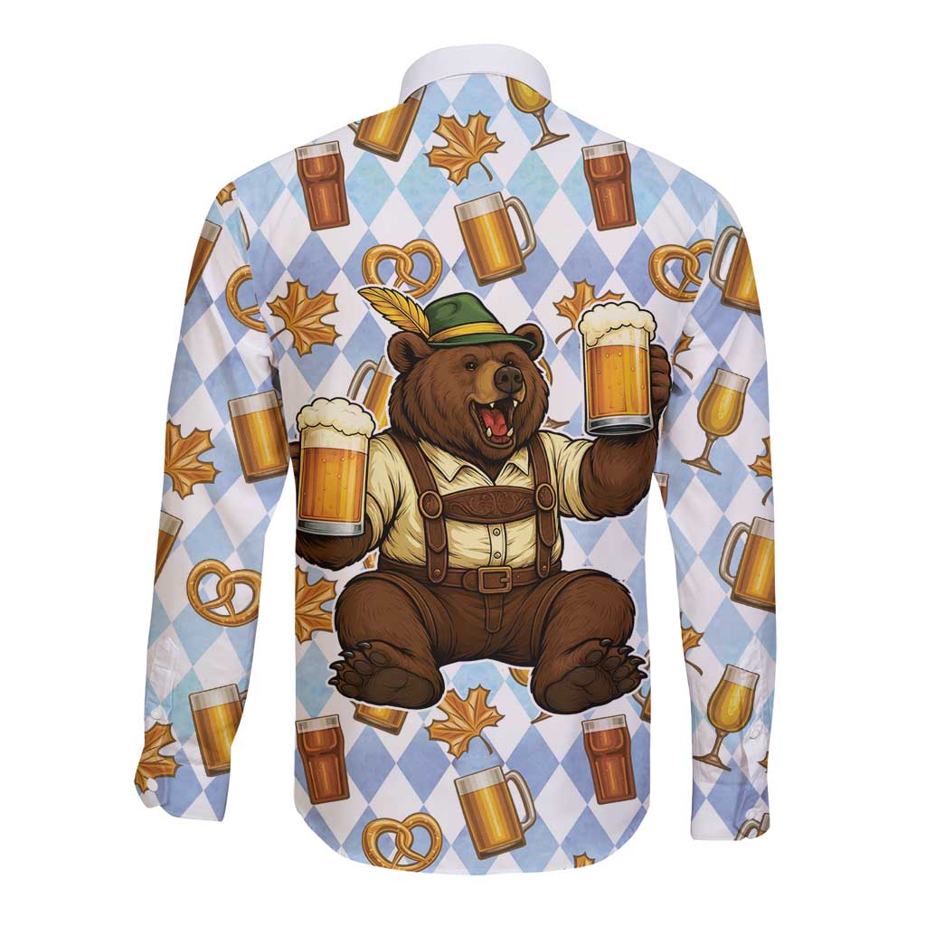 Funny Beer Oktoberfest Long Sleeve Button Shirt Ich Bin Nur Wegen Dem Bier Hier - Wonder Print Shop