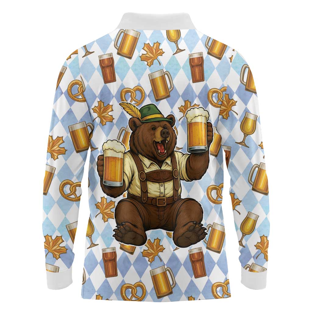 Funny Beer Oktoberfest Long Sleeve Polo Shirt Ich Bin Nur Wegen Dem Bier Hier - Wonder Print Shop