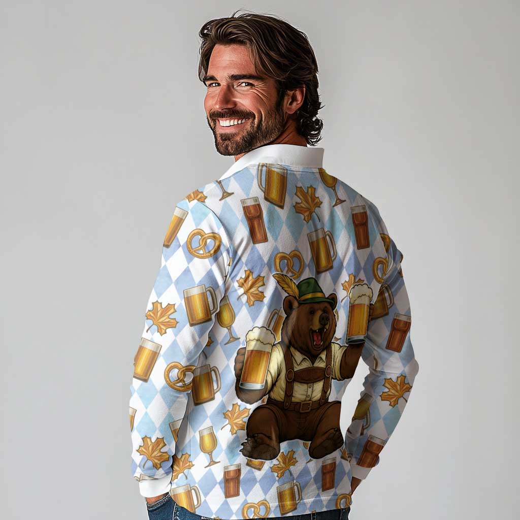 Funny Beer Oktoberfest Long Sleeve Polo Shirt Ich Bin Nur Wegen Dem Bier Hier - Wonder Print Shop