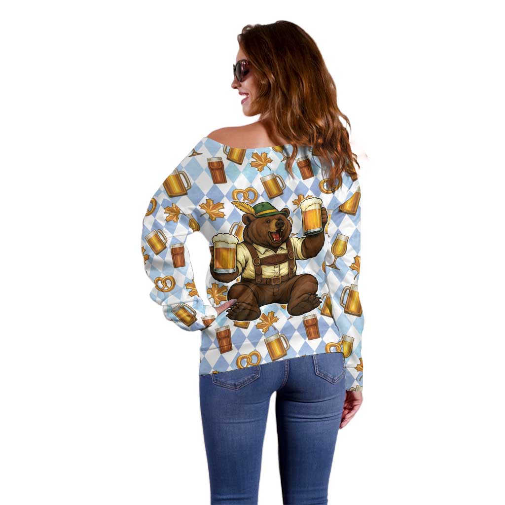 Funny Beer Oktoberfest Off Shoulder Sweater Ich Bin Nur Wegen Dem Bier Hier - Wonder Print Shop