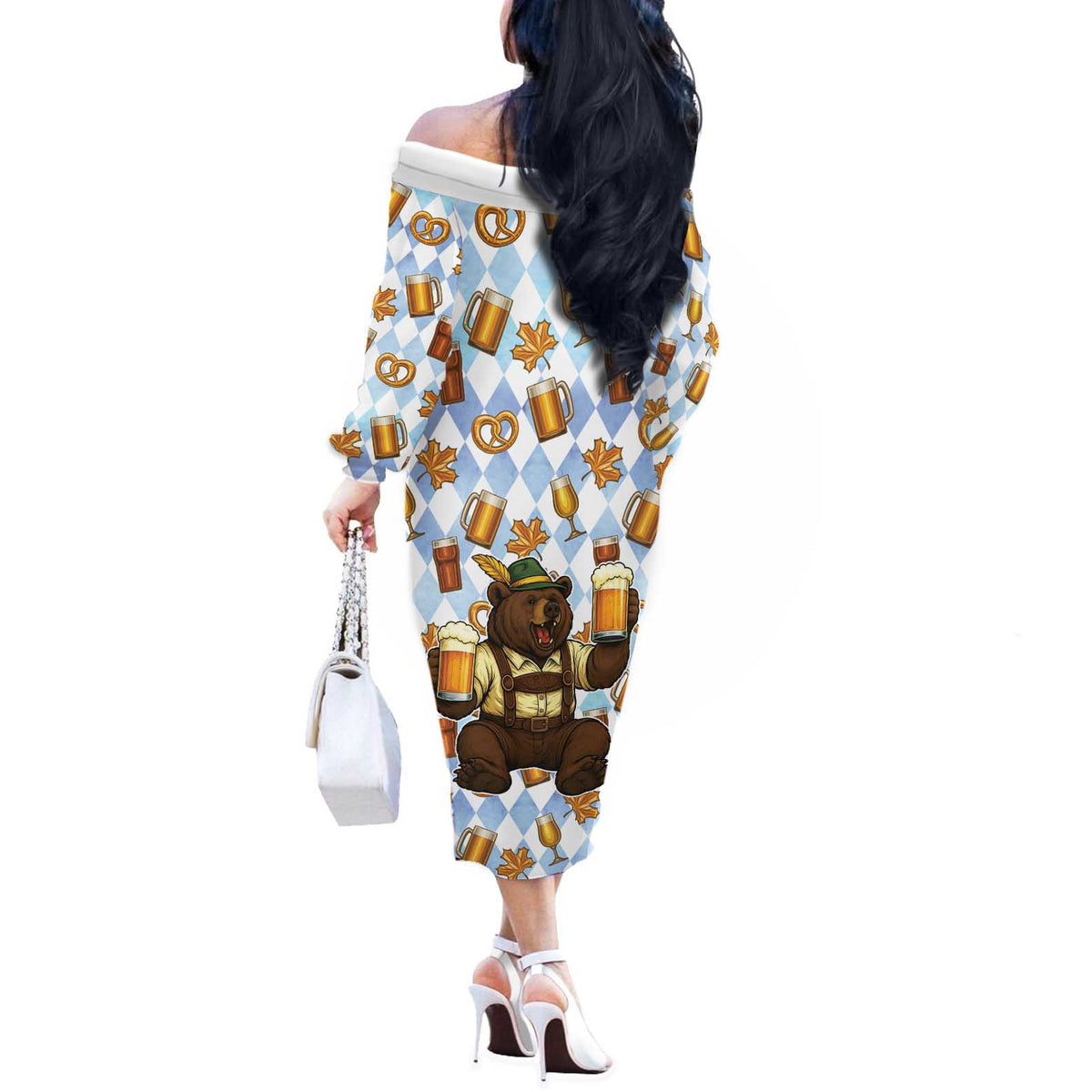 Funny Beer Oktoberfest Off The Shoulder Long Sleeve Dress Ich Bin Nur Wegen Dem Bier Hier - Wonder Print Shop