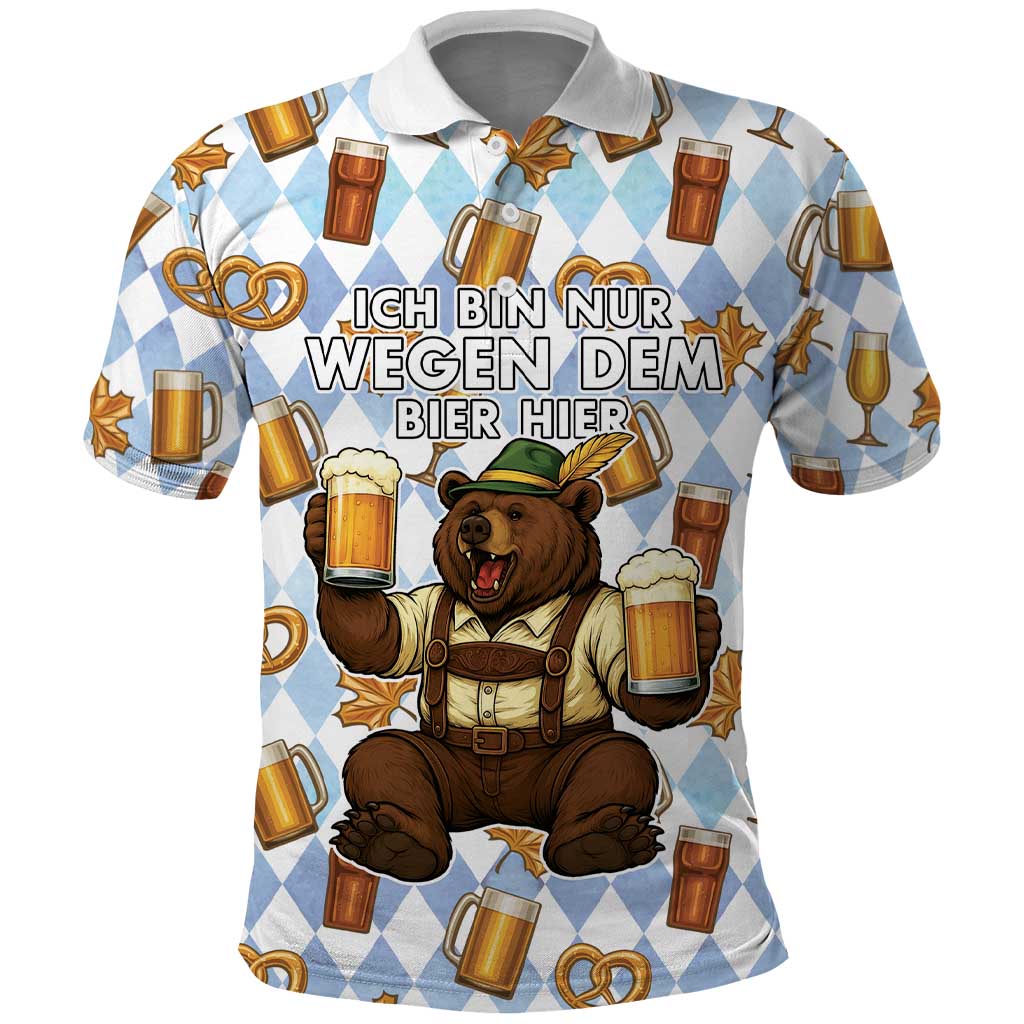 Funny Beer Oktoberfest Polo Shirt Ich Bin Nur Wegen Dem Bier Hier - Wonder Print Shop