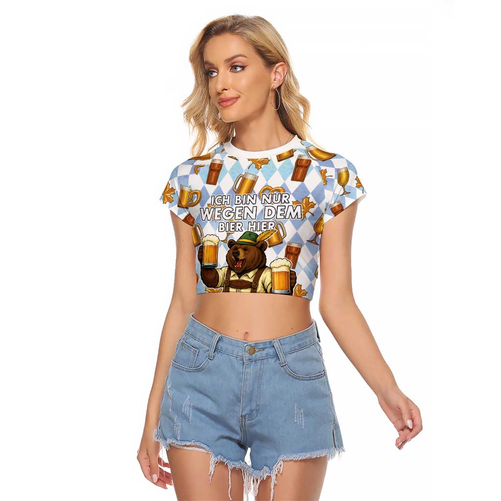 Funny Beer Oktoberfest Raglan Cropped T Shirt Ich Bin Nur Wegen Dem Bier Hier - Wonder Print Shop
