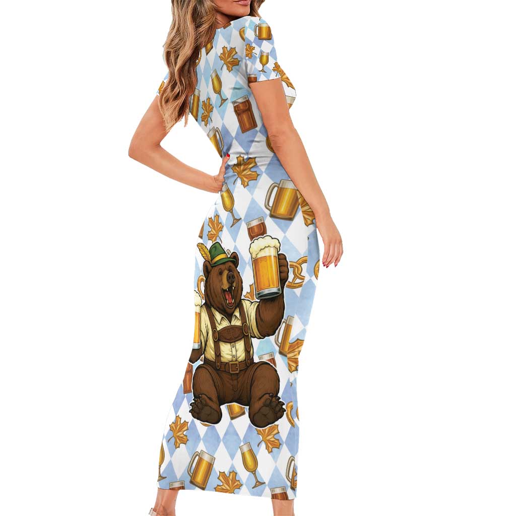 Funny Beer Oktoberfest Short Sleeve Bodycon Dress Ich Bin Nur Wegen Dem Bier Hier - Wonder Print Shop
