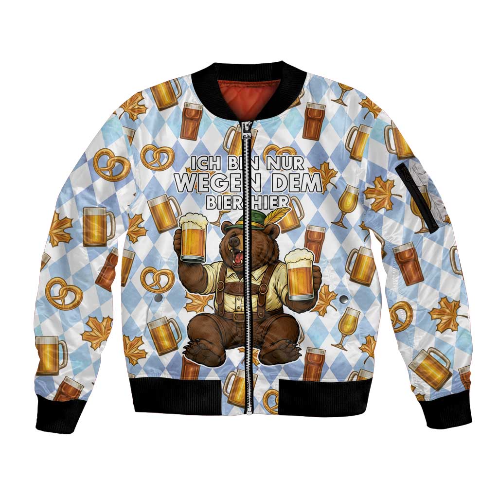 Funny Beer Oktoberfest Sleeve Zip Bomber Jacket Ich Bin Nur Wegen Dem Bier Hier - Wonder Print Shop