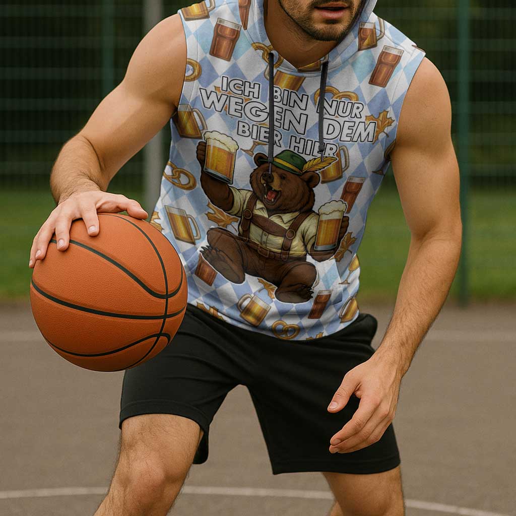 Funny Beer Oktoberfest Sleeveless Hoodie Ich Bin Nur Wegen Dem Bier Hier - Wonder Print Shop
