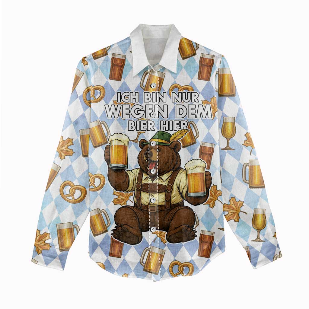 Funny Beer Oktoberfest Women Casual Shirt Ich Bin Nur Wegen Dem Bier Hier - Wonder Print Shop