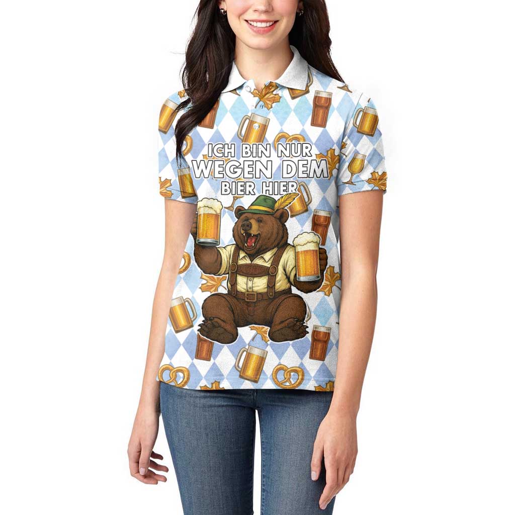 Funny Beer Oktoberfest Women Polo Shirt Ich Bin Nur Wegen Dem Bier Hier - Wonder Print Shop