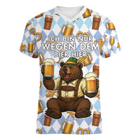 Funny Beer Oktoberfest Women V-Neck T-Shirt Ich Bin Nur Wegen Dem Bier Hier - Wonder Print Shop