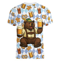 Funny Beer Oktoberfest Women V-Neck T-Shirt Ich Bin Nur Wegen Dem Bier Hier - Wonder Print Shop