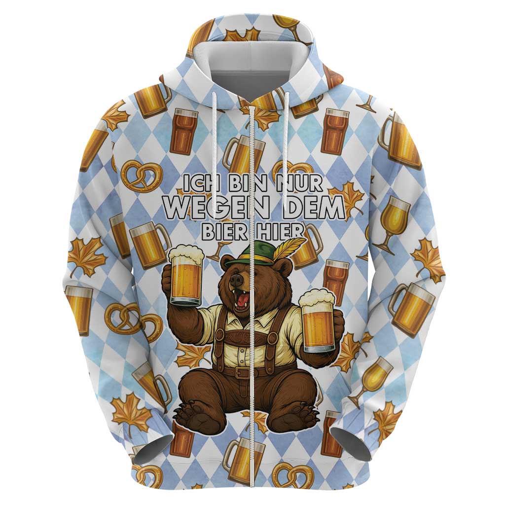 Funny Beer Oktoberfest Zip Hoodie Ich Bin Nur Wegen Dem Bier Hier - Wonder Print Shop