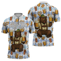 Funny Beer Oktoberfest Zipper Polo Shirt Ich Bin Nur Wegen Dem Bier Hier - Wonder Print Shop