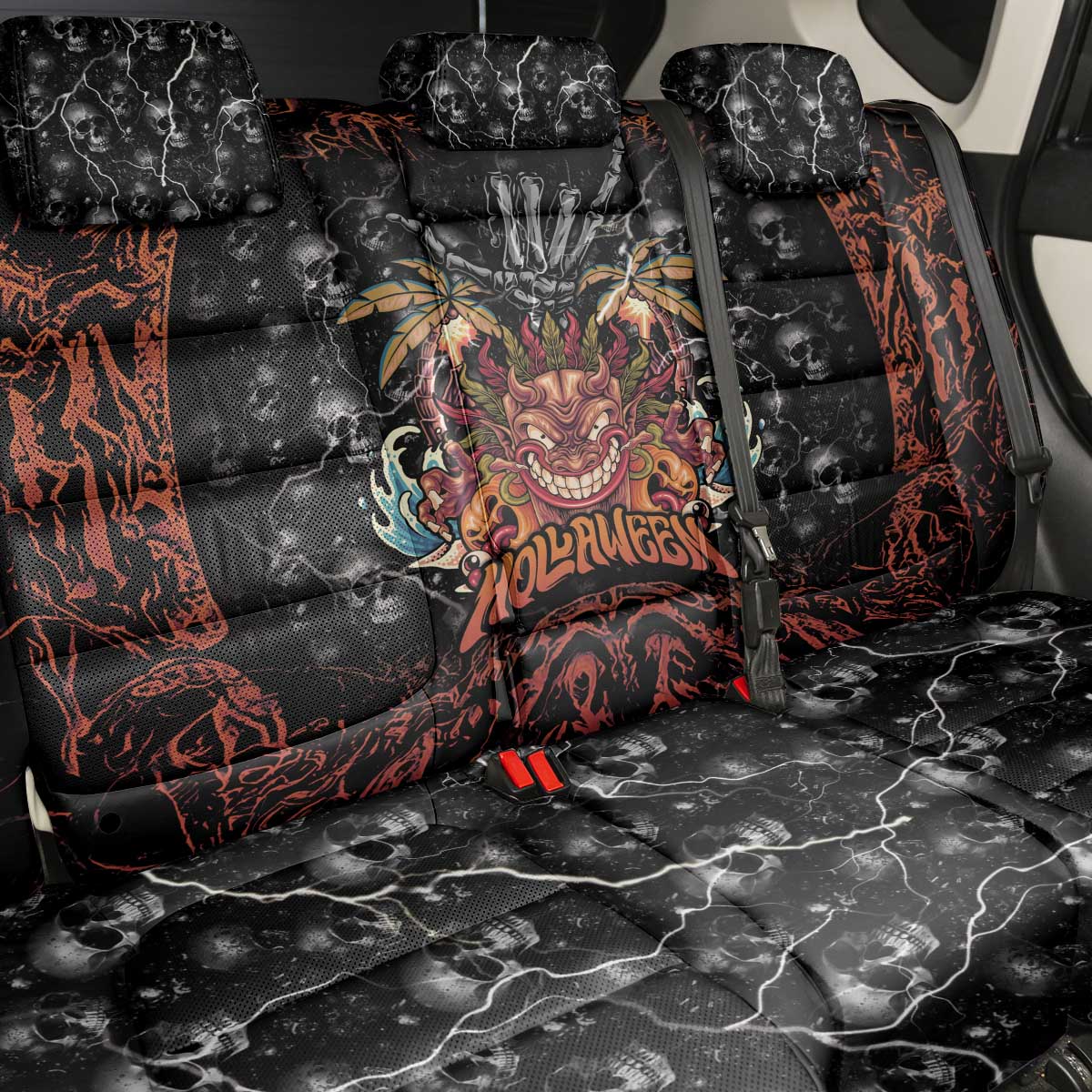 Aloha Halloween Back Car Seat Cover Horror Tiki Heavy Metal Style - Wonder Print Shop