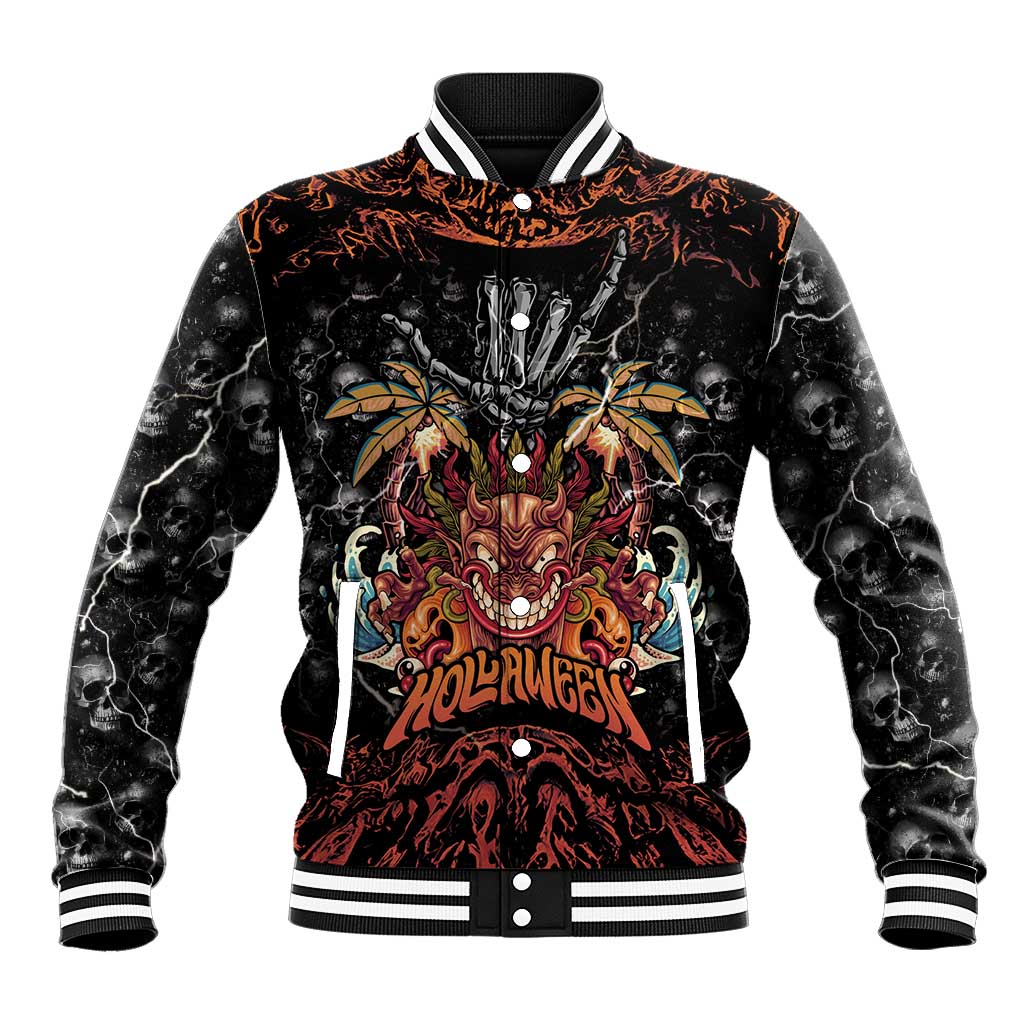 Aloha Halloween Baseball Jacket Horror Tiki Heavy Metal Style - Wonder Print Shop