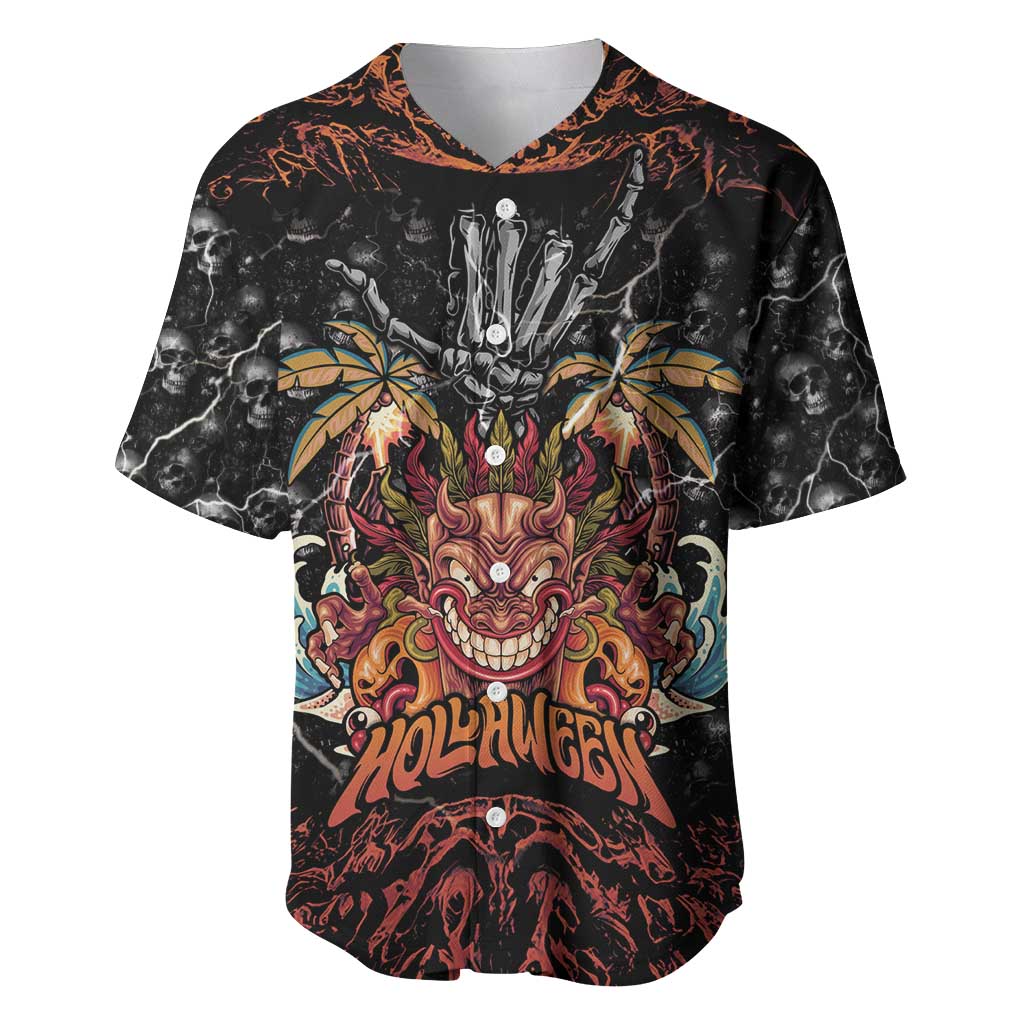 Aloha Halloween Baseball Jersey Horror Tiki Heavy Metal Style - Wonder Print Shop