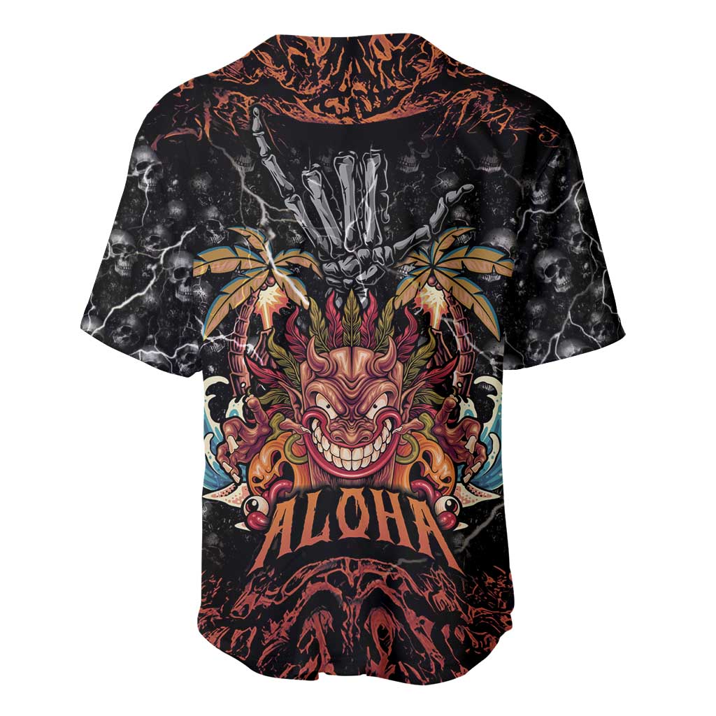 Aloha Halloween Baseball Jersey Horror Tiki Heavy Metal Style - Wonder Print Shop