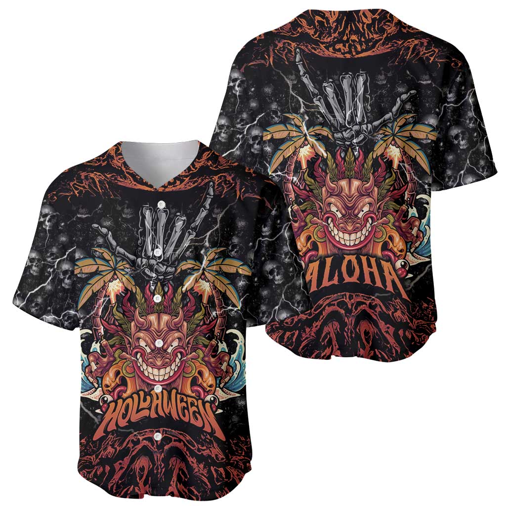 Aloha Halloween Baseball Jersey Horror Tiki Heavy Metal Style - Wonder Print Shop