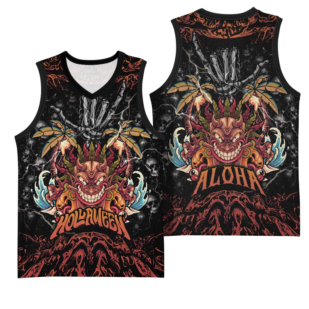 Aloha Halloween Basketball Jersey Horror Tiki Heavy Metal Style - Wonder Print Shop