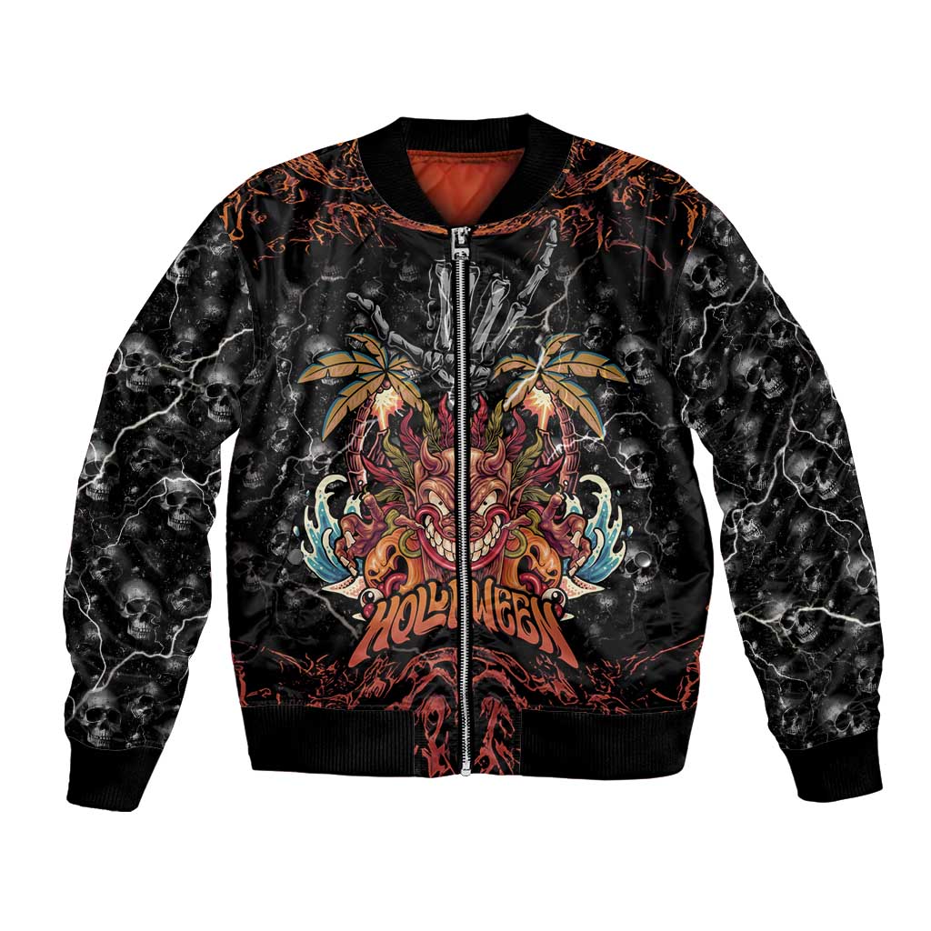 Aloha Halloween Bomber Jacket Horror Tiki Heavy Metal Style - Wonder Print Shop