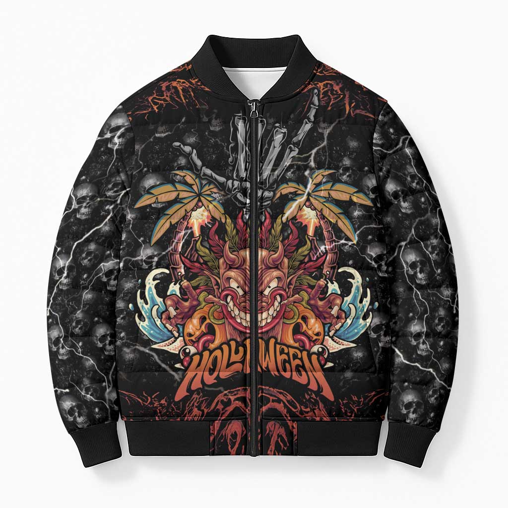 Aloha Halloween Bomber Puffer Jacket Horror Tiki Heavy Metal Style - Wonder Print Shop