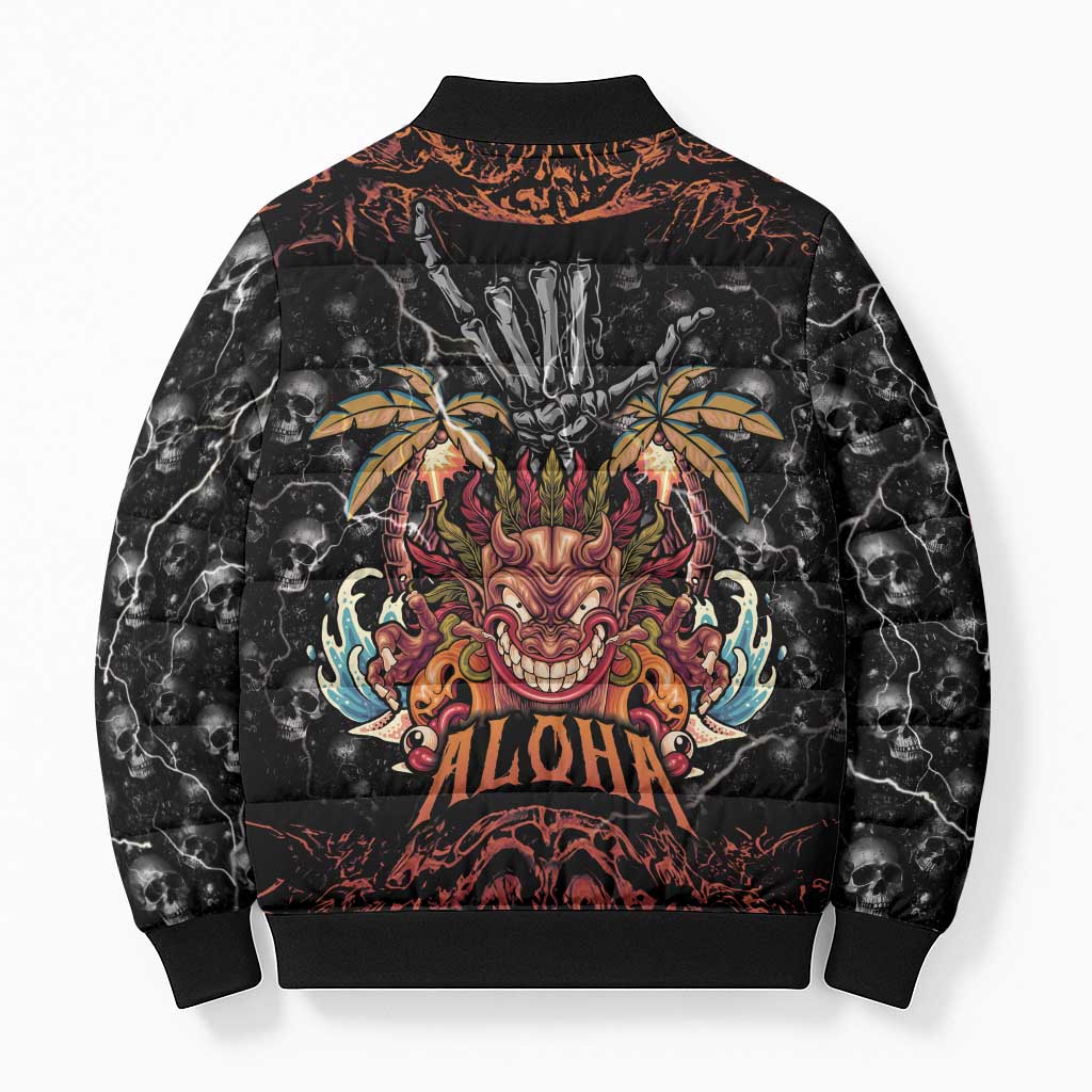Aloha Halloween Bomber Puffer Jacket Horror Tiki Heavy Metal Style - Wonder Print Shop