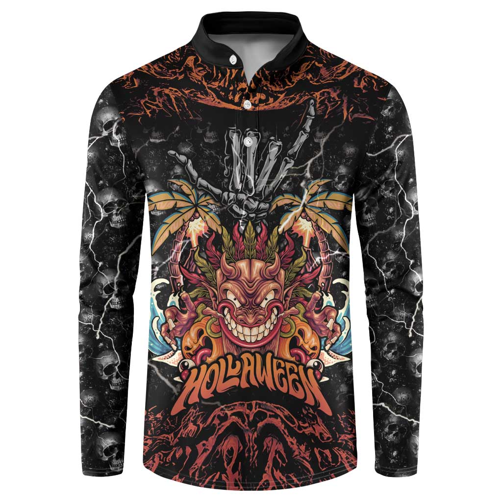 Aloha Halloween Button Sweatshirt Horror Tiki Heavy Metal Style - Wonder Print Shop