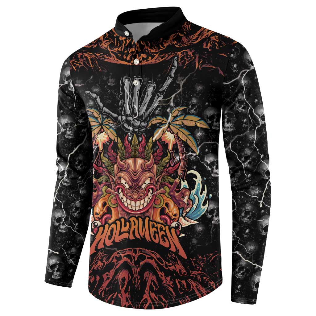 Aloha Halloween Button Sweatshirt Horror Tiki Heavy Metal Style - Wonder Print Shop