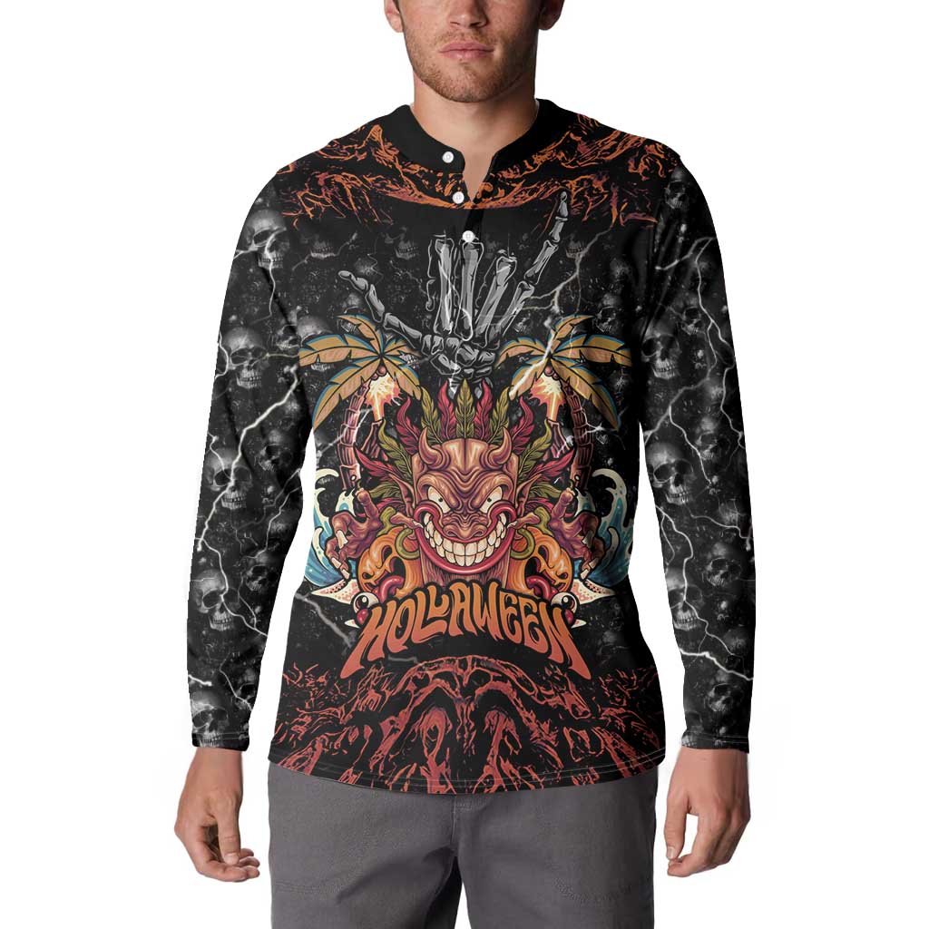 Aloha Halloween Button Sweatshirt Horror Tiki Heavy Metal Style - Wonder Print Shop