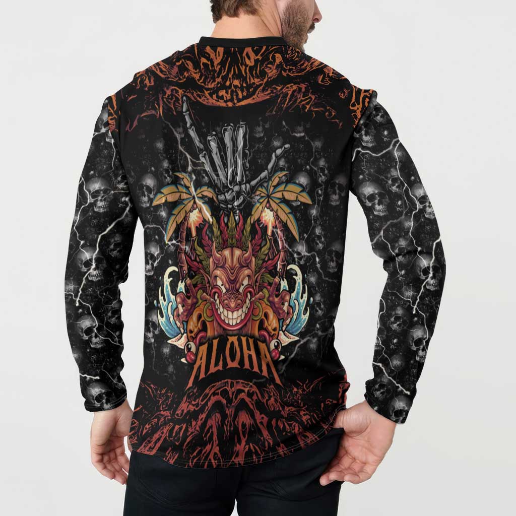 Aloha Halloween Button Sweatshirt Horror Tiki Heavy Metal Style - Wonder Print Shop