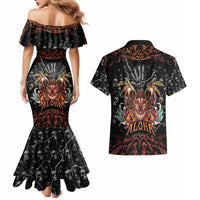 Aloha Halloween Couples Matching Mermaid Dress and Hawaiian Shirt Horror Tiki Heavy Metal Style - Wonder Print Shop