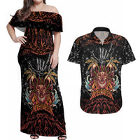 Aloha Halloween Couples Matching Off Shoulder Maxi Dress and Hawaiian Shirt Horror Tiki Heavy Metal Style - Wonder Print Shop