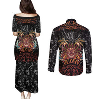 Aloha Halloween Couples Matching Puletasi and Long Sleeve Button Shirt Horror Tiki Heavy Metal Style - Wonder Print Shop