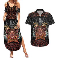 Aloha Halloween Couples Matching Summer Maxi Dress and Hawaiian Shirt Horror Tiki Heavy Metal Style - Wonder Print Shop