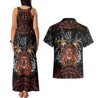 Aloha Halloween Couples Matching Tank Maxi Dress and Hawaiian Shirt Horror Tiki Heavy Metal Style - Wonder Print Shop