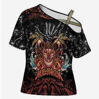 Aloha Halloween Cross Shoulder Shirt Horror Tiki Heavy Metal Style - Wonder Print Shop
