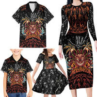 Aloha Halloween Family Matching Long Sleeve Bodycon Dress and Hawaiian Shirt Horror Tiki Heavy Metal Style - Wonder Print Shop