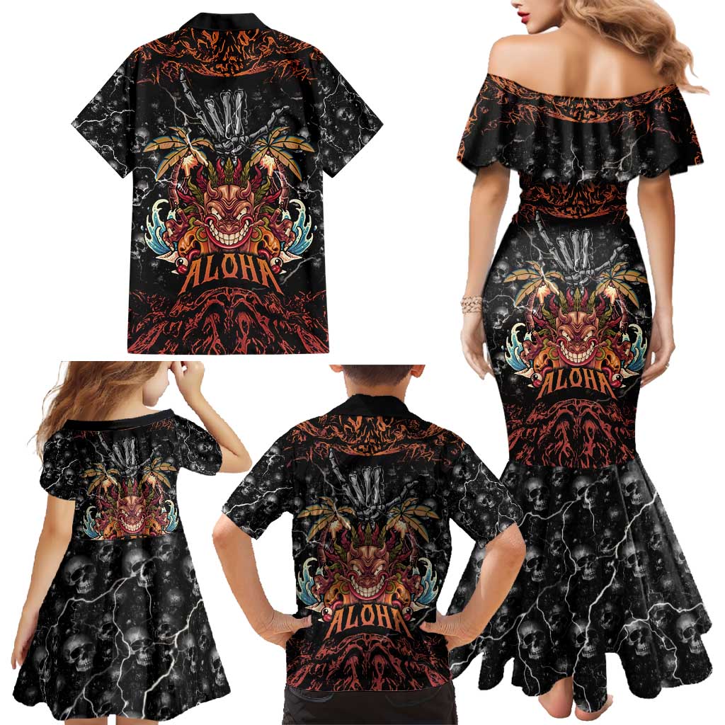 Aloha Halloween Family Matching Mermaid Dress and Hawaiian Shirt Horror Tiki Heavy Metal Style - Wonder Print Shop