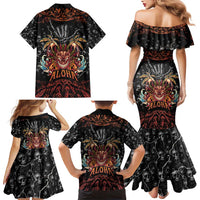 Aloha Halloween Family Matching Mermaid Dress and Hawaiian Shirt Horror Tiki Heavy Metal Style - Wonder Print Shop