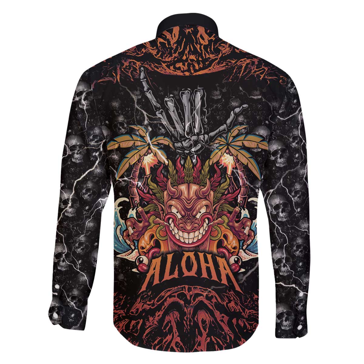 Aloha Halloween Family Matching Off The Shoulder Long Sleeve Dress and Hawaiian Shirt Horror Tiki Heavy Metal Style - Wonder Print Shop