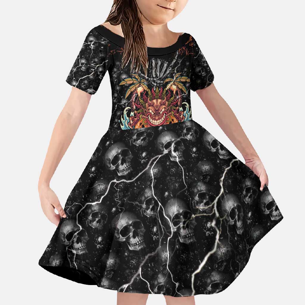 Aloha Halloween Family Matching Off Shoulder Maxi Dress and Hawaiian Shirt Horror Tiki Heavy Metal Style - Wonder Print Shop