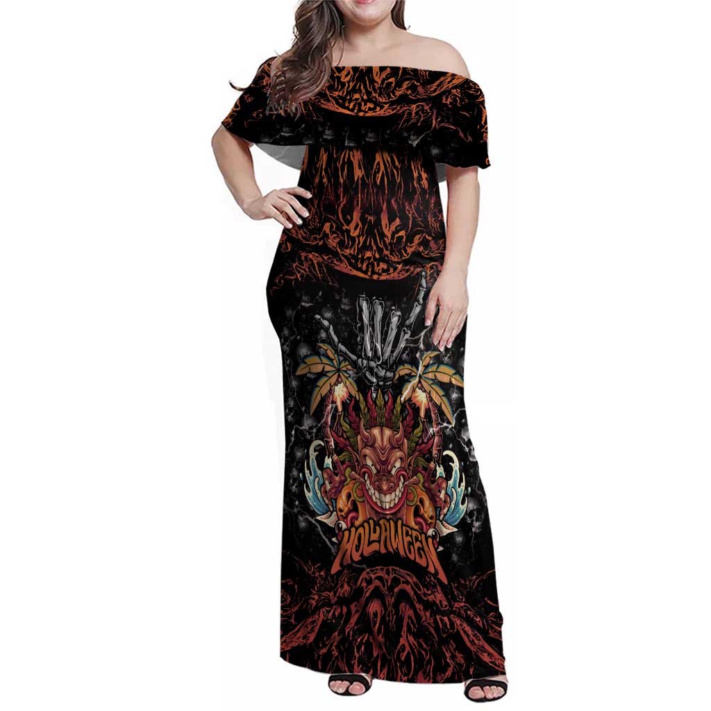 Aloha Halloween Family Matching Off Shoulder Maxi Dress and Hawaiian Shirt Horror Tiki Heavy Metal Style - Wonder Print Shop